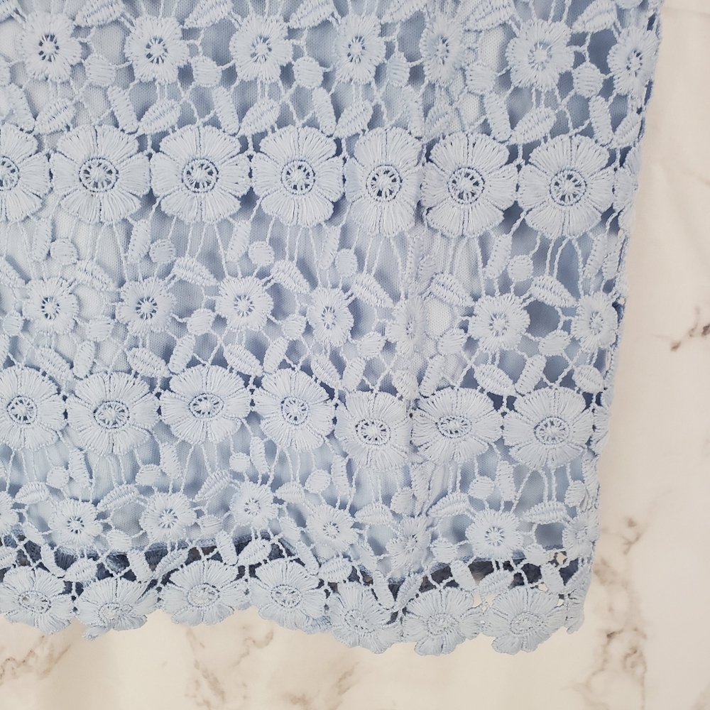 B. DARLIN Blue Flower Lace Mini Dress Sleeveless 9 - Picture 4 of 9